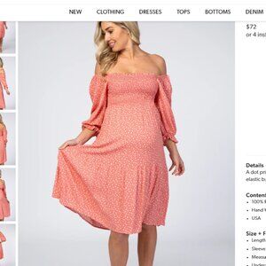 Coral Dot Printed Smocked Off Shoulder Maternity Midi Dress (Bump & POST Bump)
